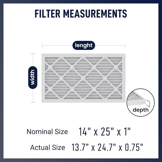 14x25x1 MERV 8 Air Filters 6-Pack, Actual Size 13.7" x 24.7" x 0.75" – - Image 2