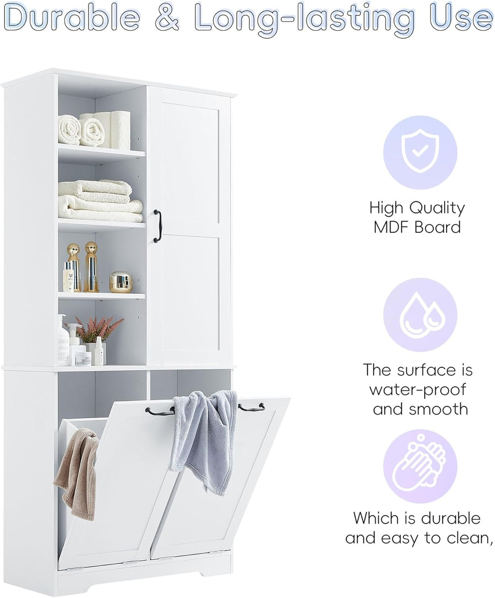 Tall Storage Cabinet, Bathroom Floor Freestanding Storage Cabinet with Doors,...