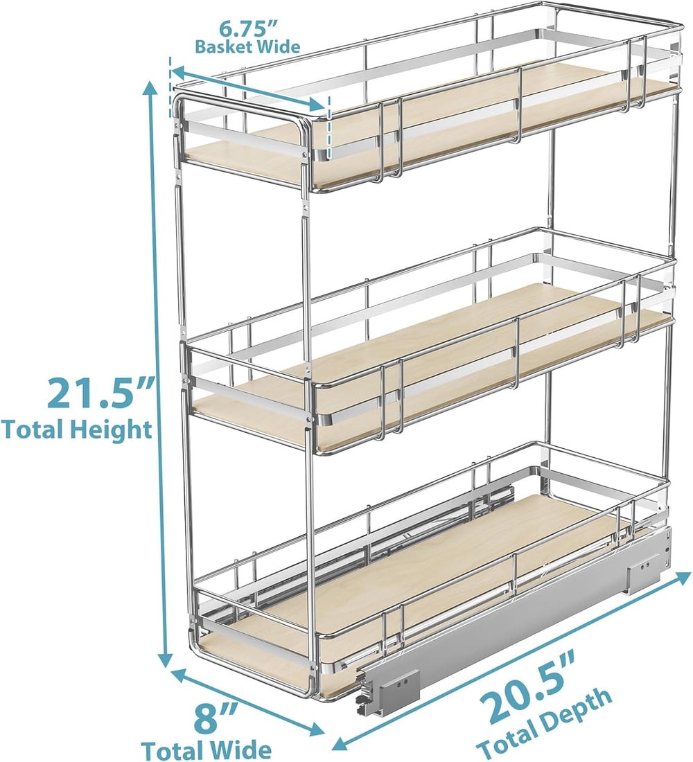Pull Out Spice Rack Cabinet Organizer 8" W x 20½" D, 3 Tier Heavy D...