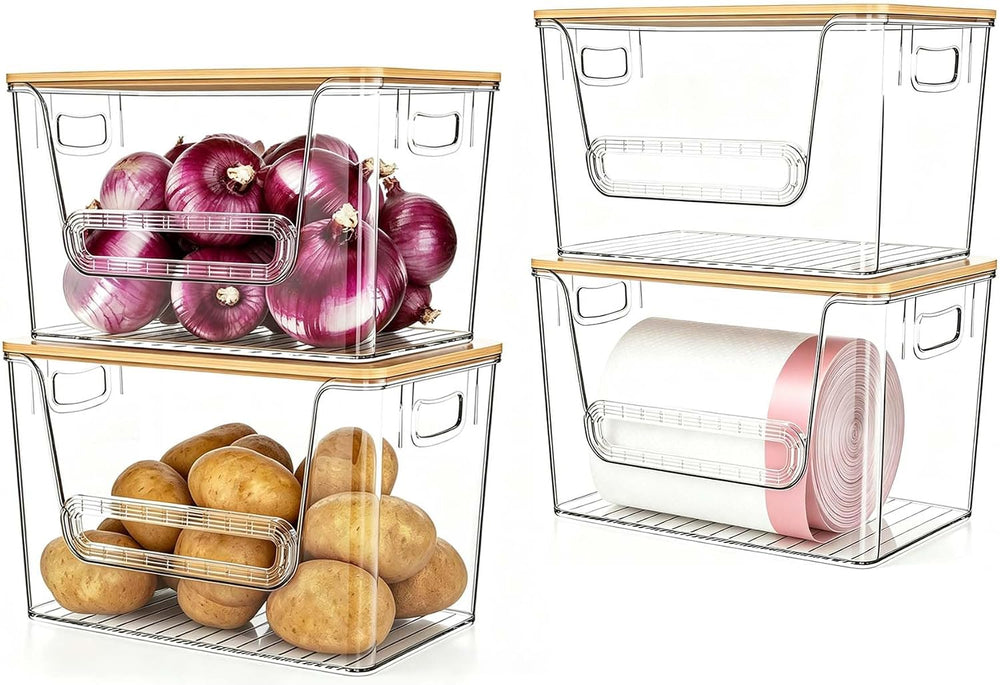4 Pack Pantry Organizers and Storage with Bamboo Lids