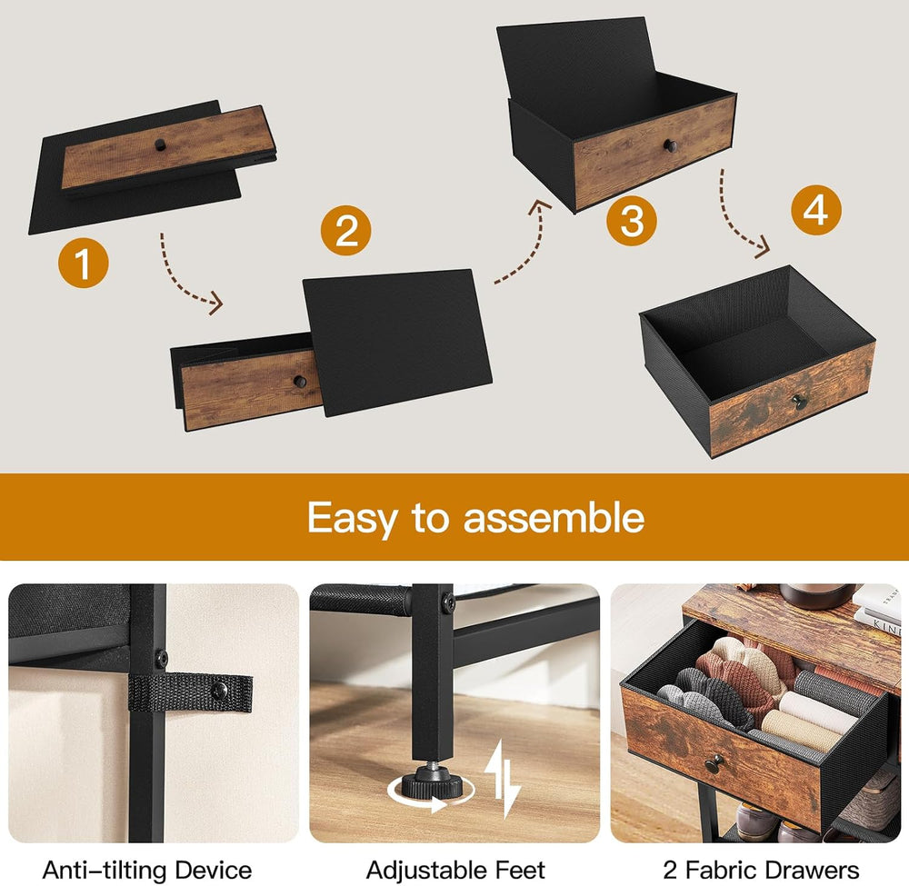 usikey Shoe Rack, 4 Tier Shoe Storage Organizer with 2 Drawers, Metal Shoe Sh...