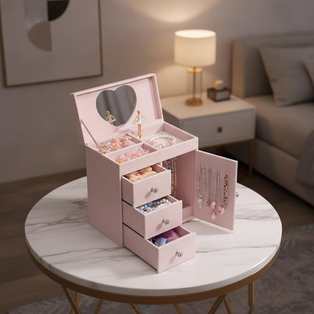 VLANDO Musical Jewelry Box, Upright Rectangular, Barely Pink