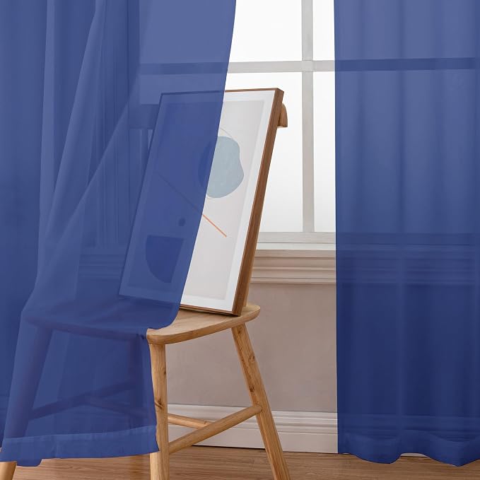 Chyhomenyc Royal Blue Sheer Curtains, 84 Inch Long 2 Panel Set, Rod Pocket - Image 9
