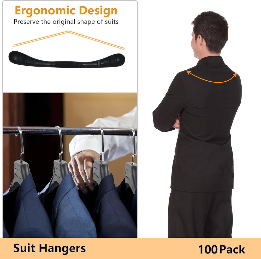 DEDU Suit Hangers for Men 100 Pack, Extra Wide Suit Hanger Non Slip Width 17....
