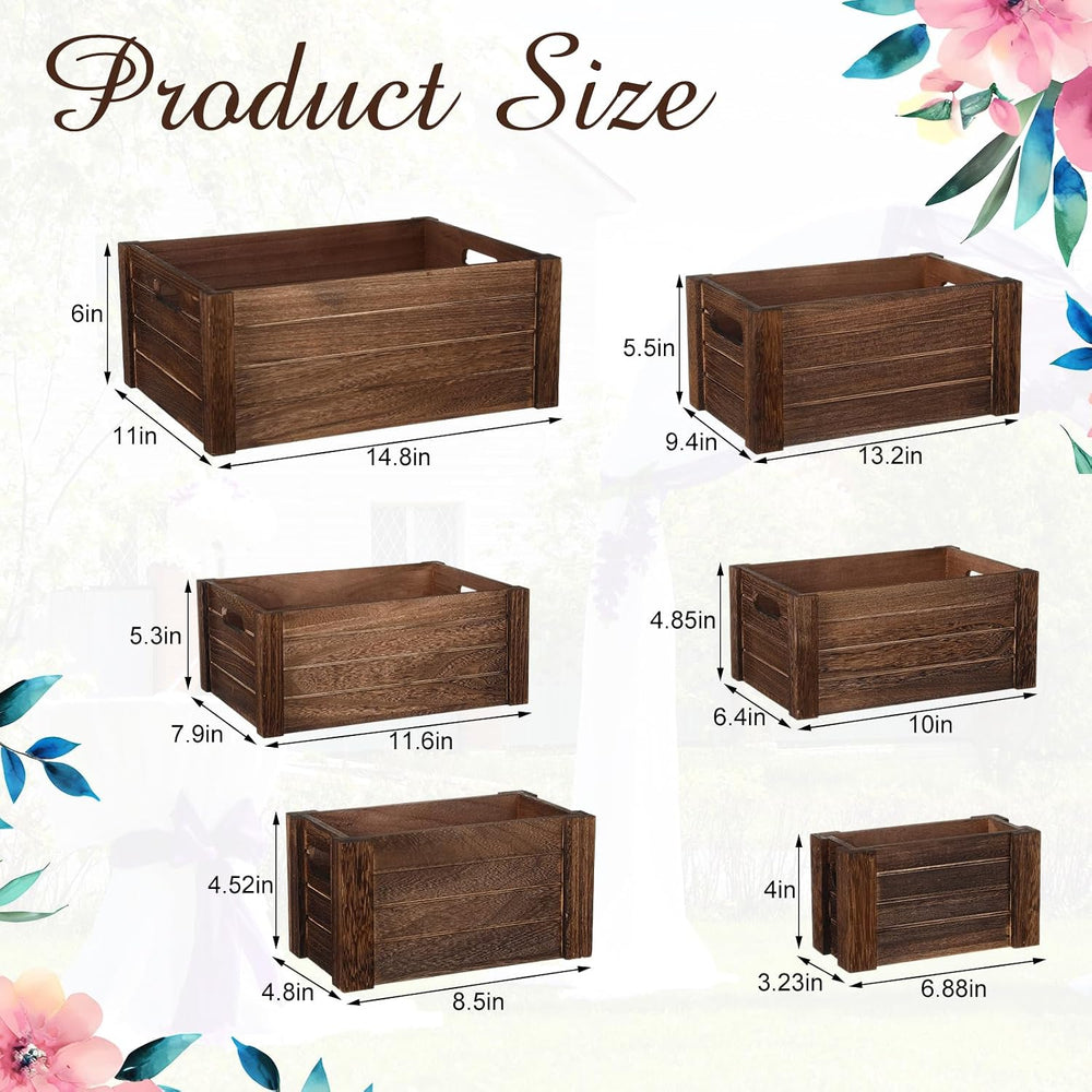 AceOrbit 6 Pcs Decorative Wood Crates with Handle for Display, Dark Brown