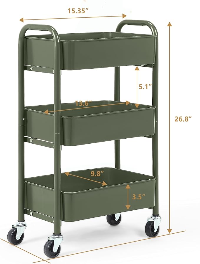 SunnyPoint 3-Tier Delicate Compact Rolling Metal Storage Organizer - Image 6
