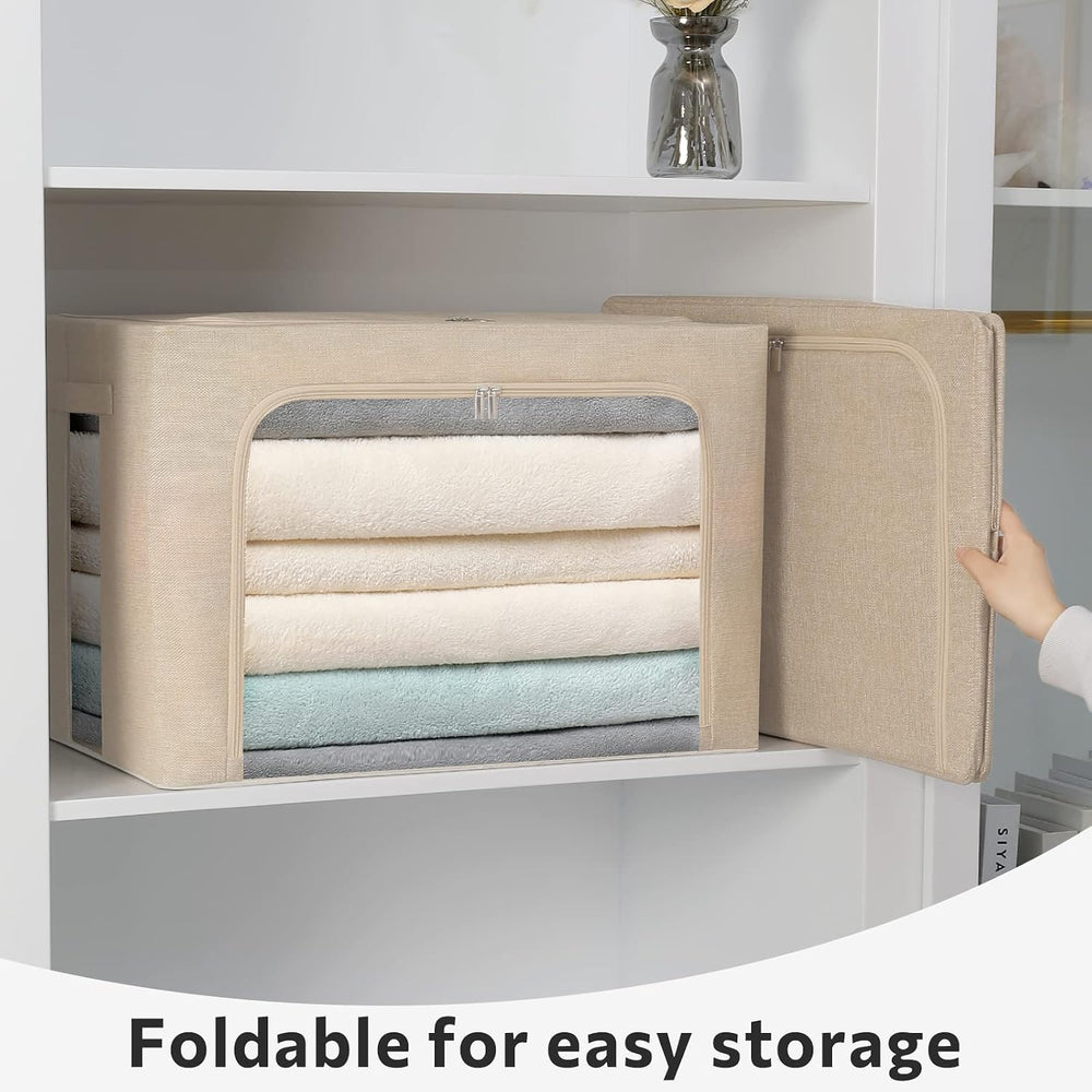 FHSQX 2 Pack Clear Window Storage Bins - Large Stackable Linen Fabric Storage...