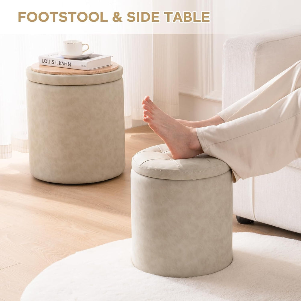 oakvivo Faux Leather Round Ottoman with Storage 12.6" W x 14.17" H ...