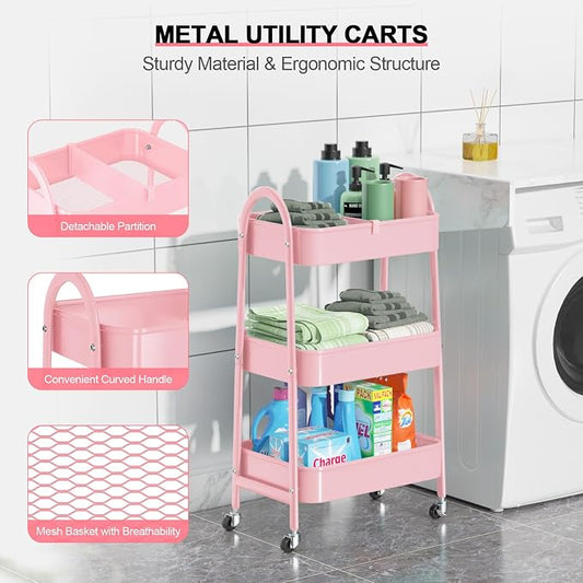 EAGMAK 3 Tier Utility Rolling Cart, Metal Storage Cart - Image 2
