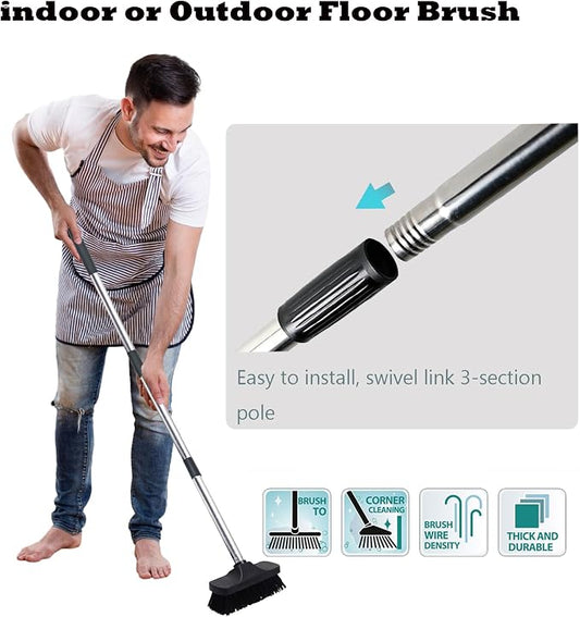 Push Broom Brush Stiff Bristles Floor Cleaning Brush Multi-Purpose Scrubber - Image 2