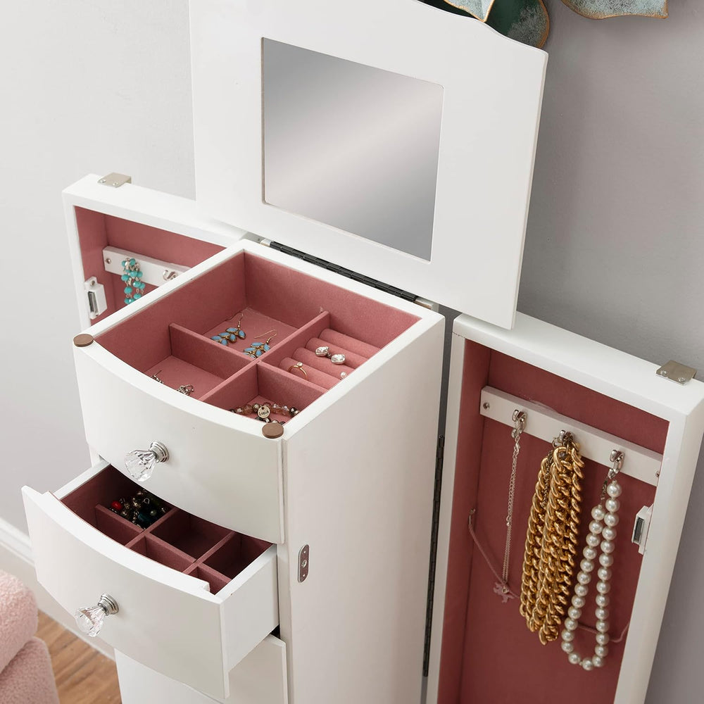 Powell Furniture Jewelry Armoire, White, 13"x 9.375"x 35.5"