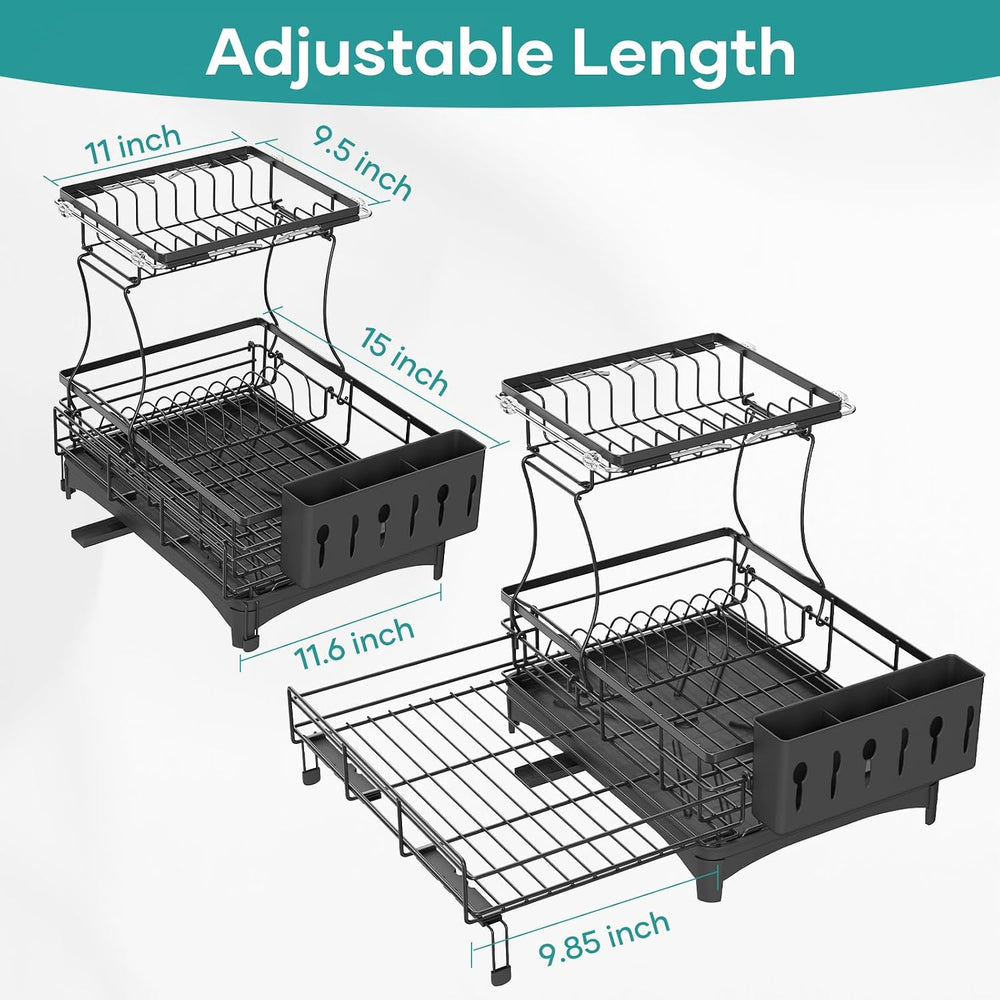 Dish Drying Rack for Kitchen Counter, Extendable Dish Rack with Drainboard, K...