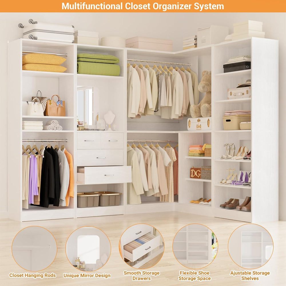 Unikito 110” Closet System with Drawers, 9.3FT Corner Closet Organizer with 4...