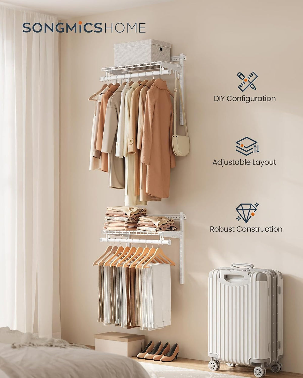 SONGMICS HOME Closet System, Closet Insert Organizer, 2-4 ft Closet Shelves