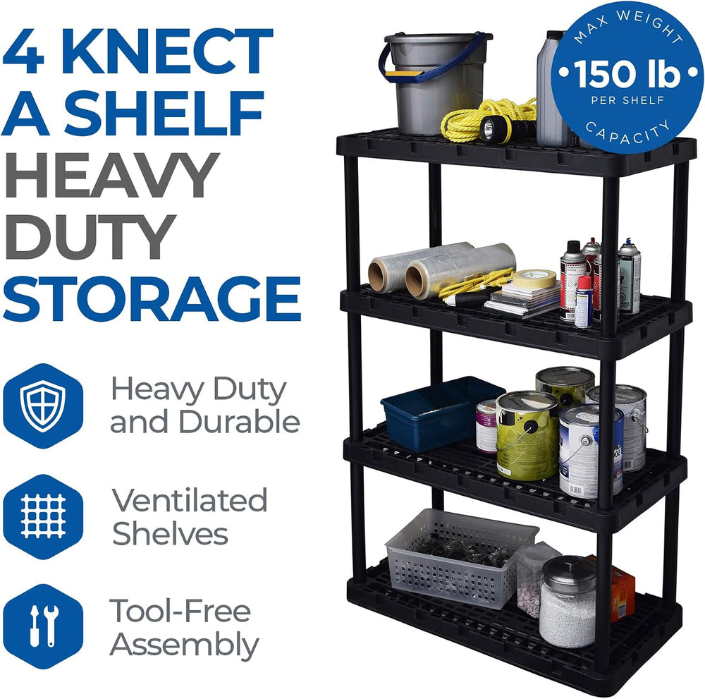 Gracious Living 4 Pack Heavy-Duty Storage Shelves, Knect-A-Shelf 4-Shelf Vent...