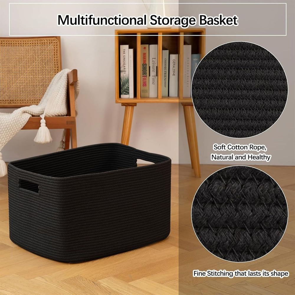 OIAHOMY 96L XXXLarge Blanket Basket Woven Cotton Rope Storage Basket Black