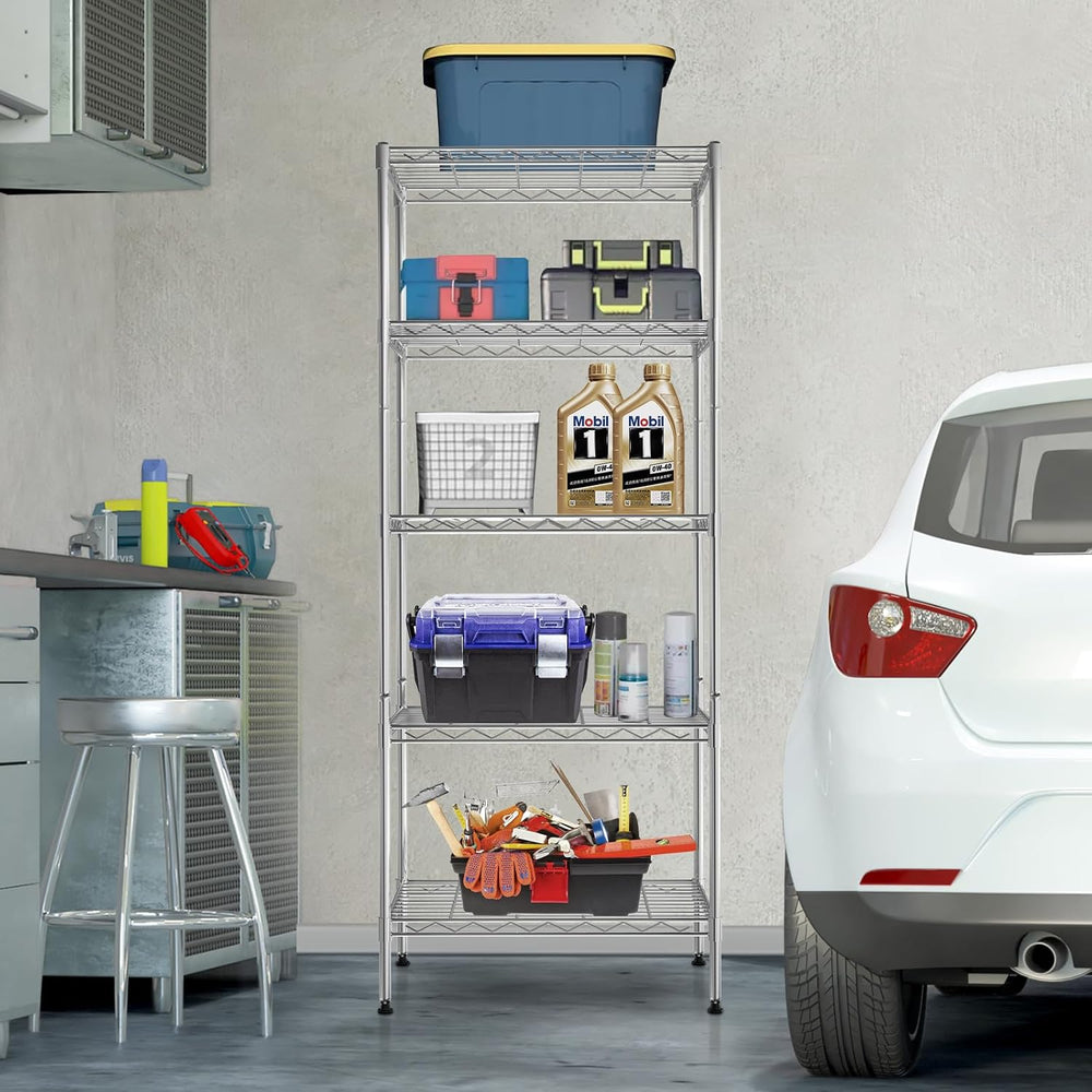 5-Tier Metal Shelving Unit, 750 lb, 24 x 14 x 60 in, Chrome
