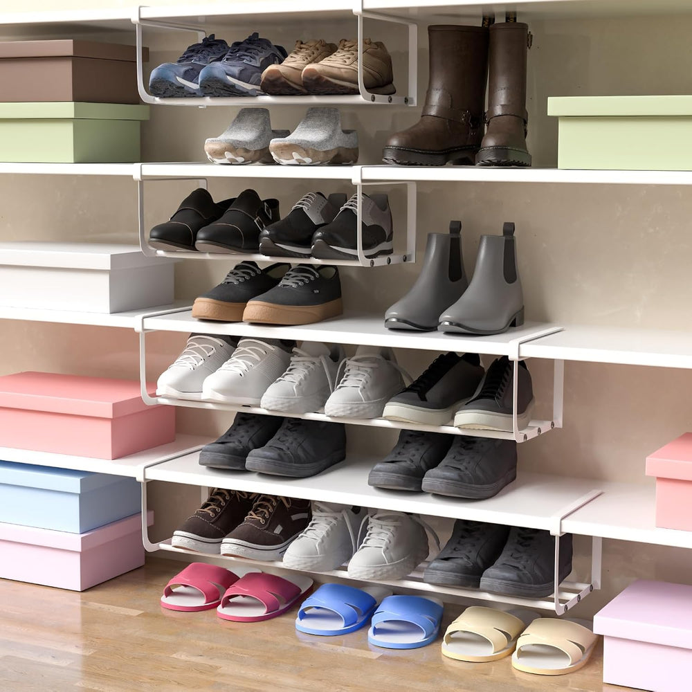 CroBlissful 4 Pcs Expandable Shoe Rack Shelf Organizer for Closet, White
