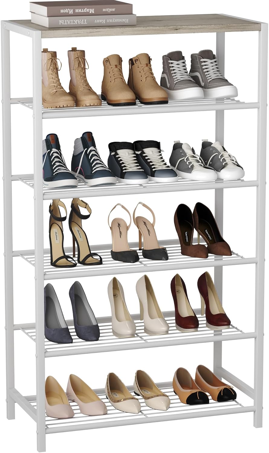 HOMEFORT Shoe Rack 6-Tier, Shoe Storage Shelf, Industrial Shoe Tower, Narrow ...