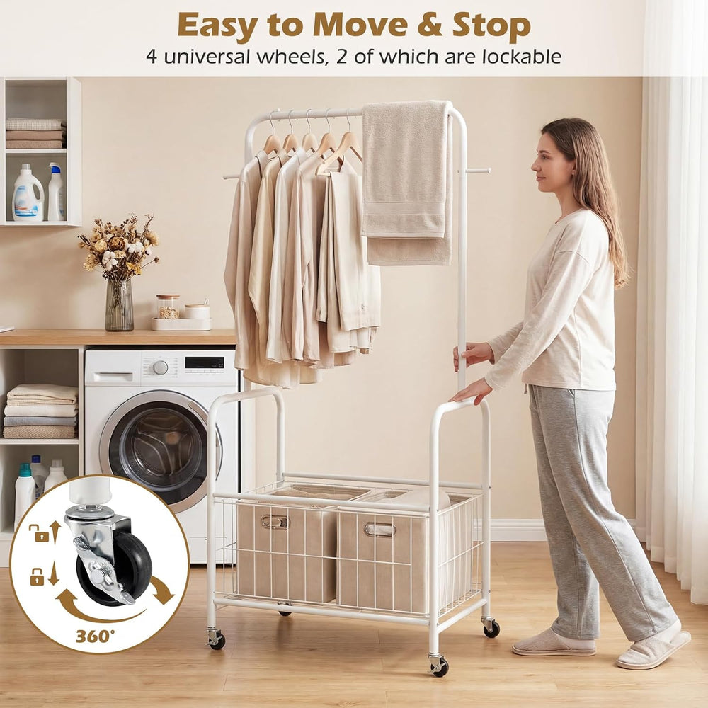 GIANTEX 35" Clothes Rack with Storage Basket,Heavy-Duty Clothing Rack wi...