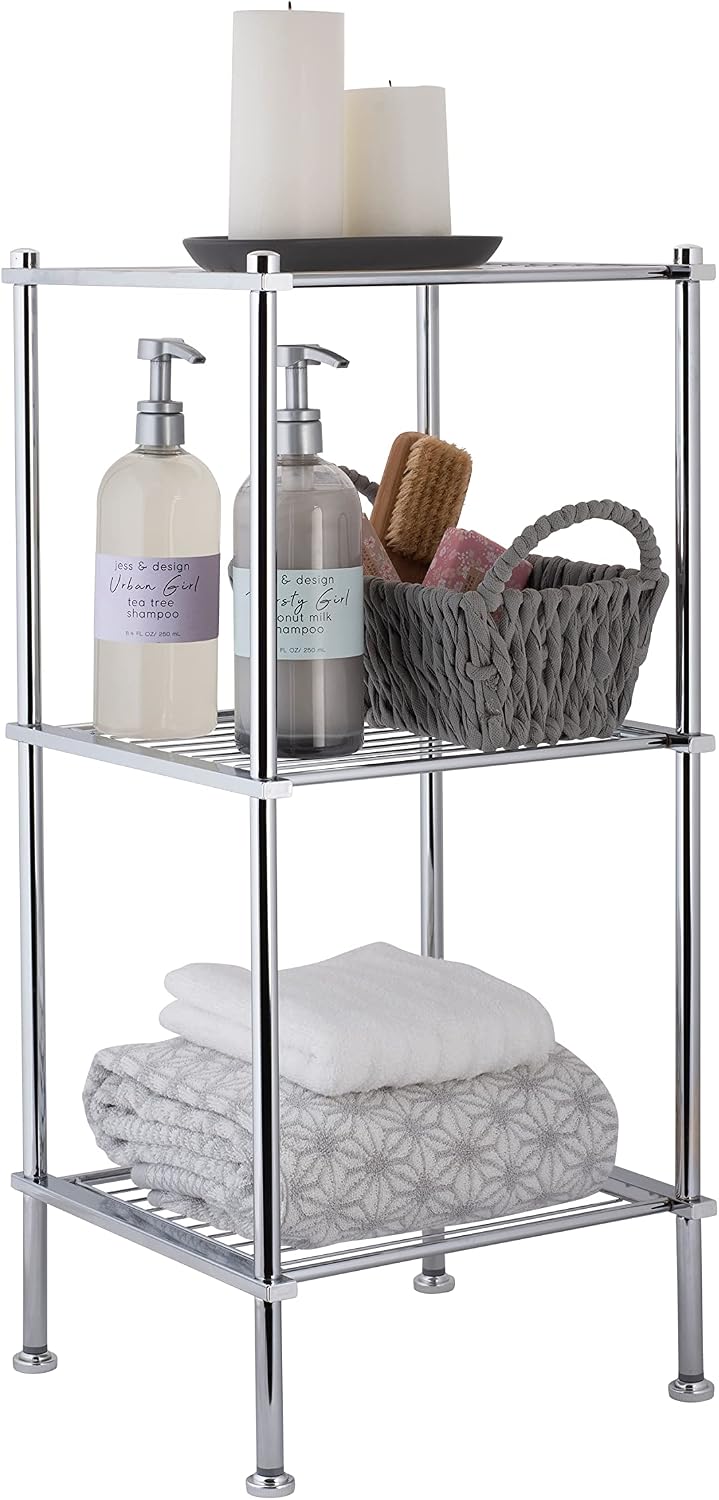 Organize It All 3 Tier Chrome Freestanding Bathroom Storage Shelf, 12.25 x 13...