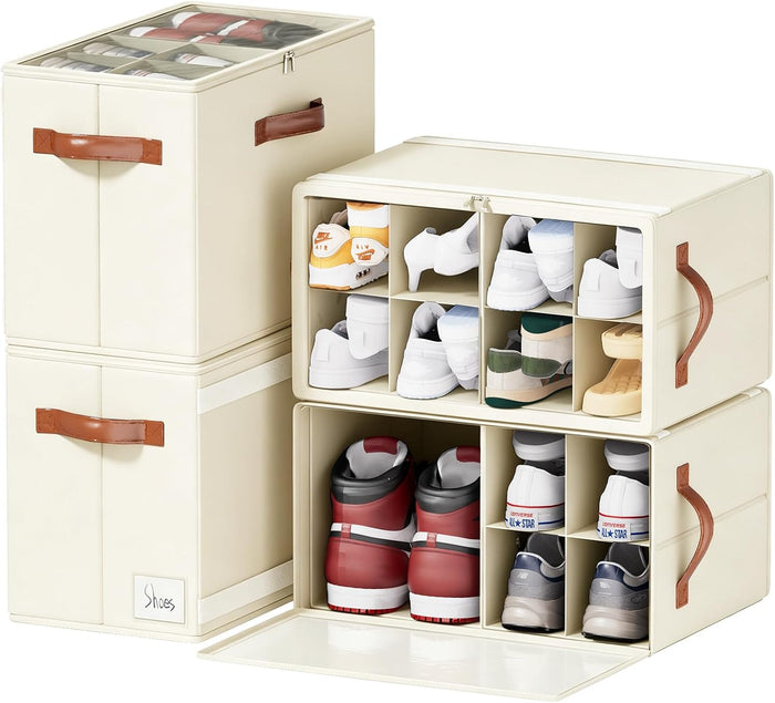 Shoe Organizer for Closet, Fits 32 Pairs, Beige, 4 Pack