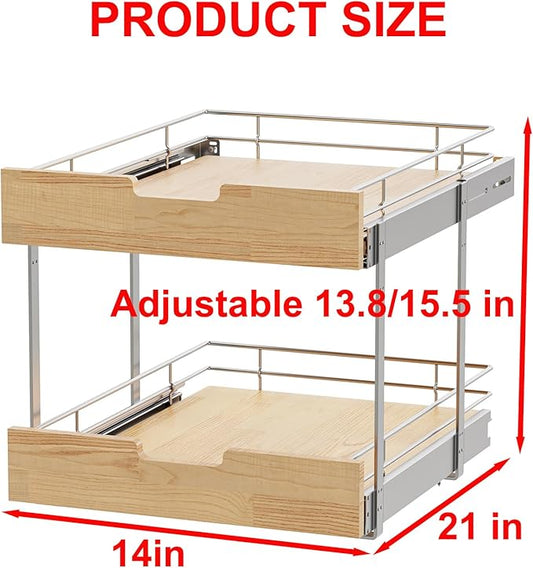 Pull Out Cabinet Organizer, Heavy-Duty Slide Out Shelf, Wood and Wire Basket - Image 2