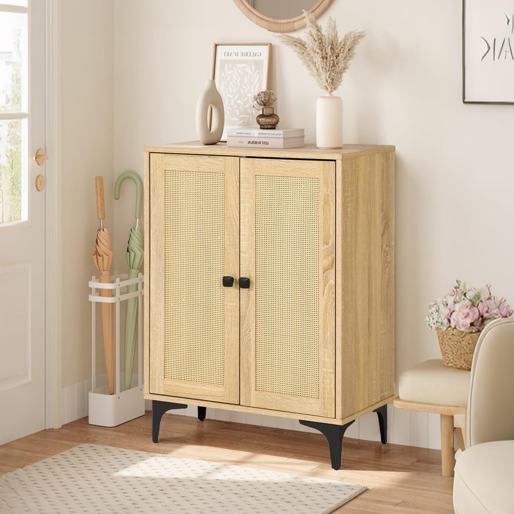 Rattan Cabinet, Buffet Cabinet with Storage, Boho Small Sideboard with Adjust...