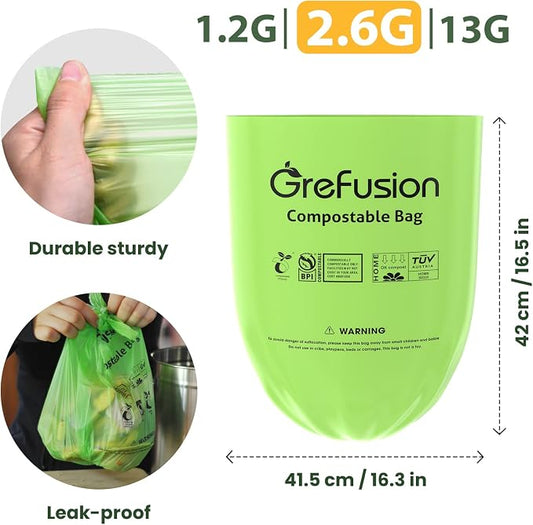 GreFusion 2.6 Gallon Compostable Trash Bags, Extra Thick 0.71 Mil, Certified by - Image 2