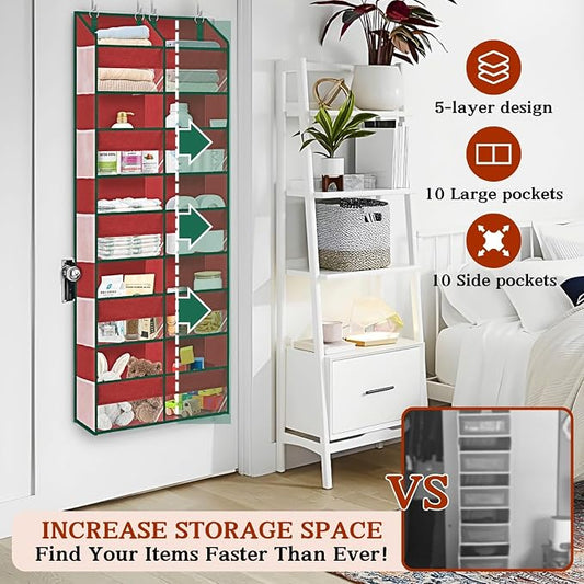 Over The Door Organizer 5 Tiers, Extra Large Behind Door Storage of 10 - Image 2