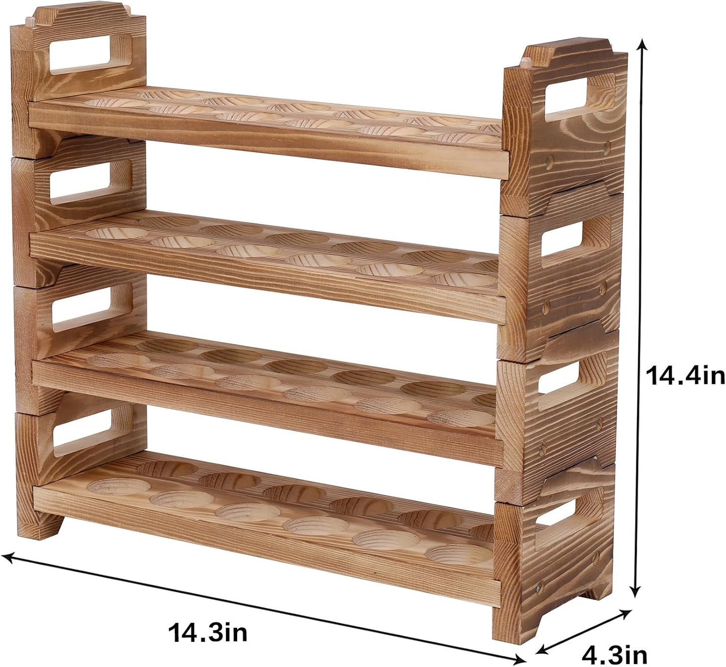 Wooden Egg Holder Countertop, Stackable Egg Organizer, 4-Tier 48 Eggs | Solid natural wood egg holder, farmhouse style. 4-tier stackable saves space. Countertop & fridge use. No chemical coating.