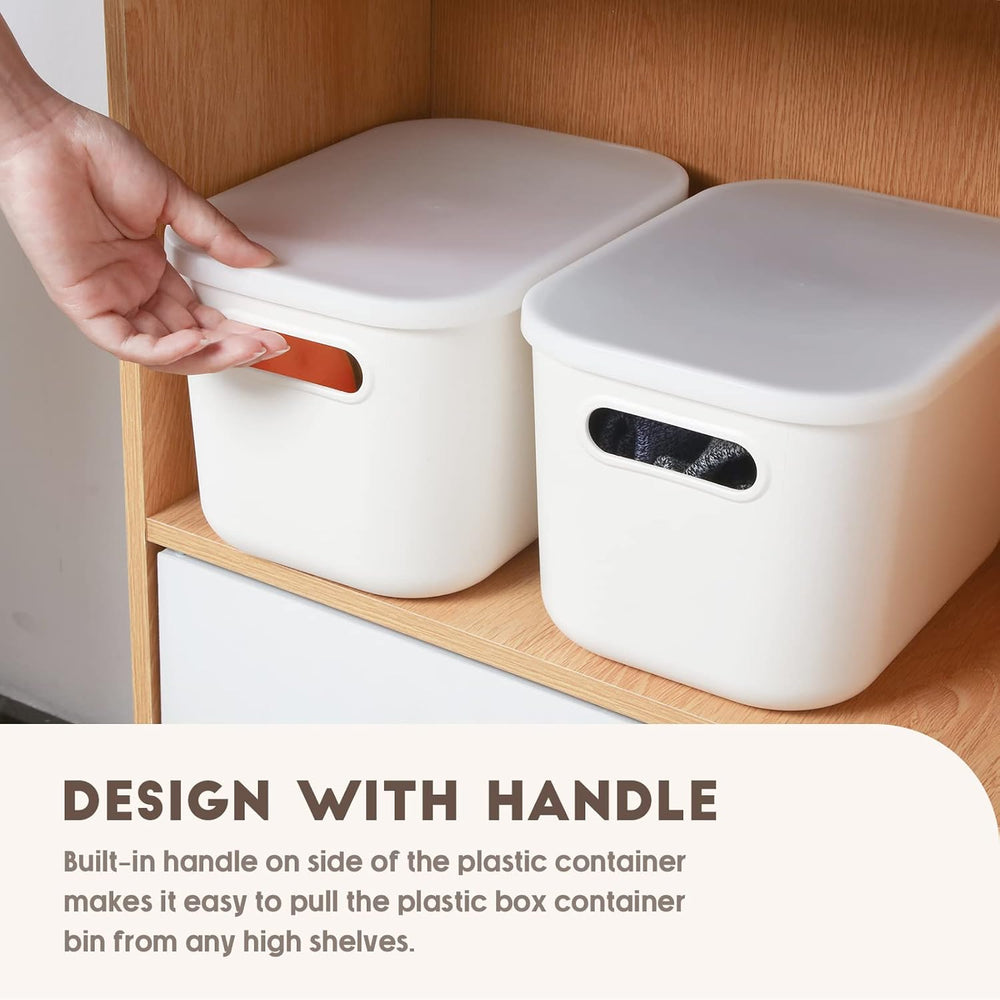 Tuanse 8Pcs White Plastic Storage Bins with Lid, White, 7.3 x 10.2 x 6.5 In