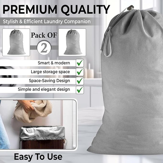 2 Pack - Extra Large Cotton Laundry Bag, Heavy Duty Large Laundry Bags 24 x 36 - Image 2