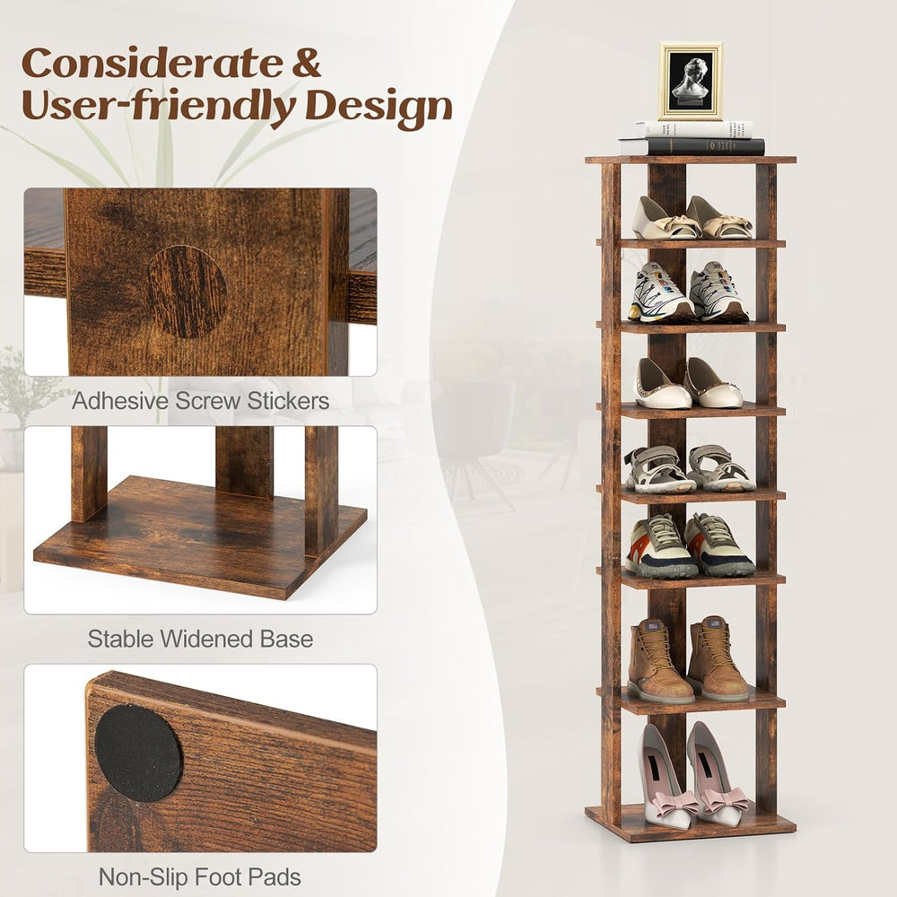 8-Tier Vertical Shoe Rack, Narrow Shoe Storage Organizer, Brown