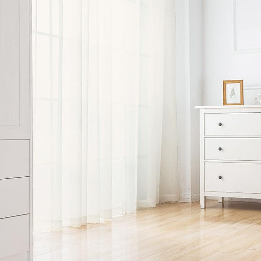 Chyhomenyc Ivory Sheer Curtains 96 Inch Length 2 Panels Set, Elegant Light - Image 2
