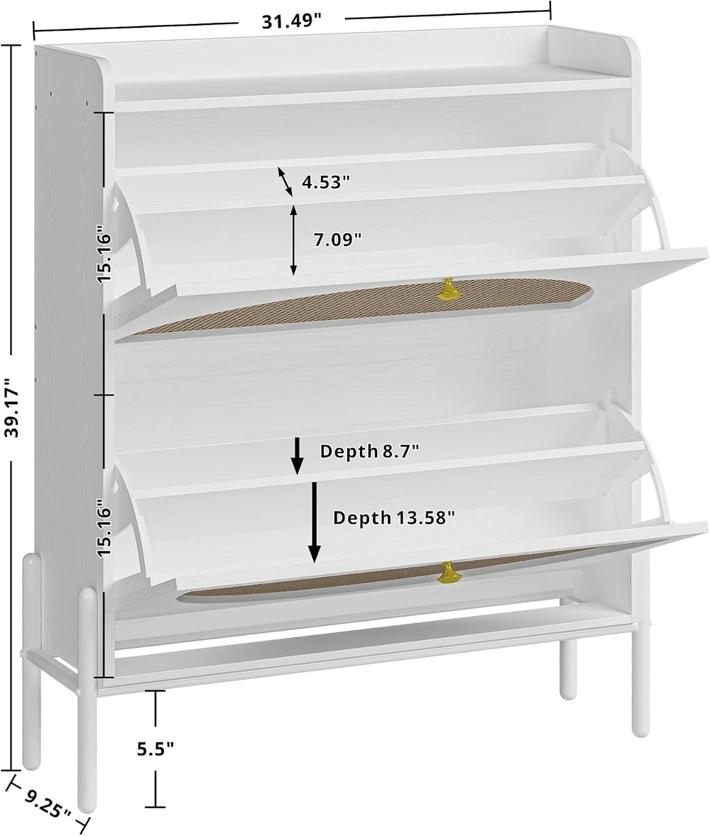 IRONCK Rattan Shoe Cabinet Storage with 2 Flip Drawers, White