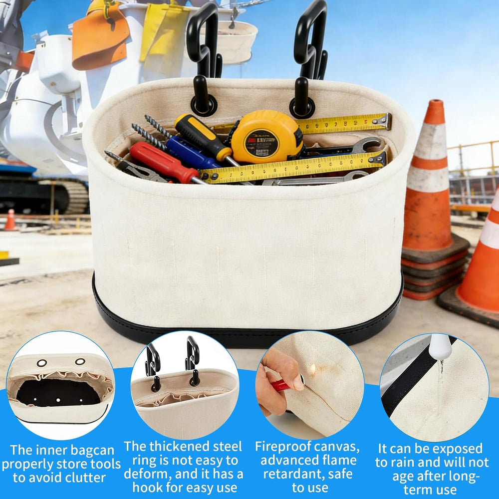 Canvas Bucket Bag, Aerial Oval Tool Bucket With Hooks & 15 Pockets, Oval ...