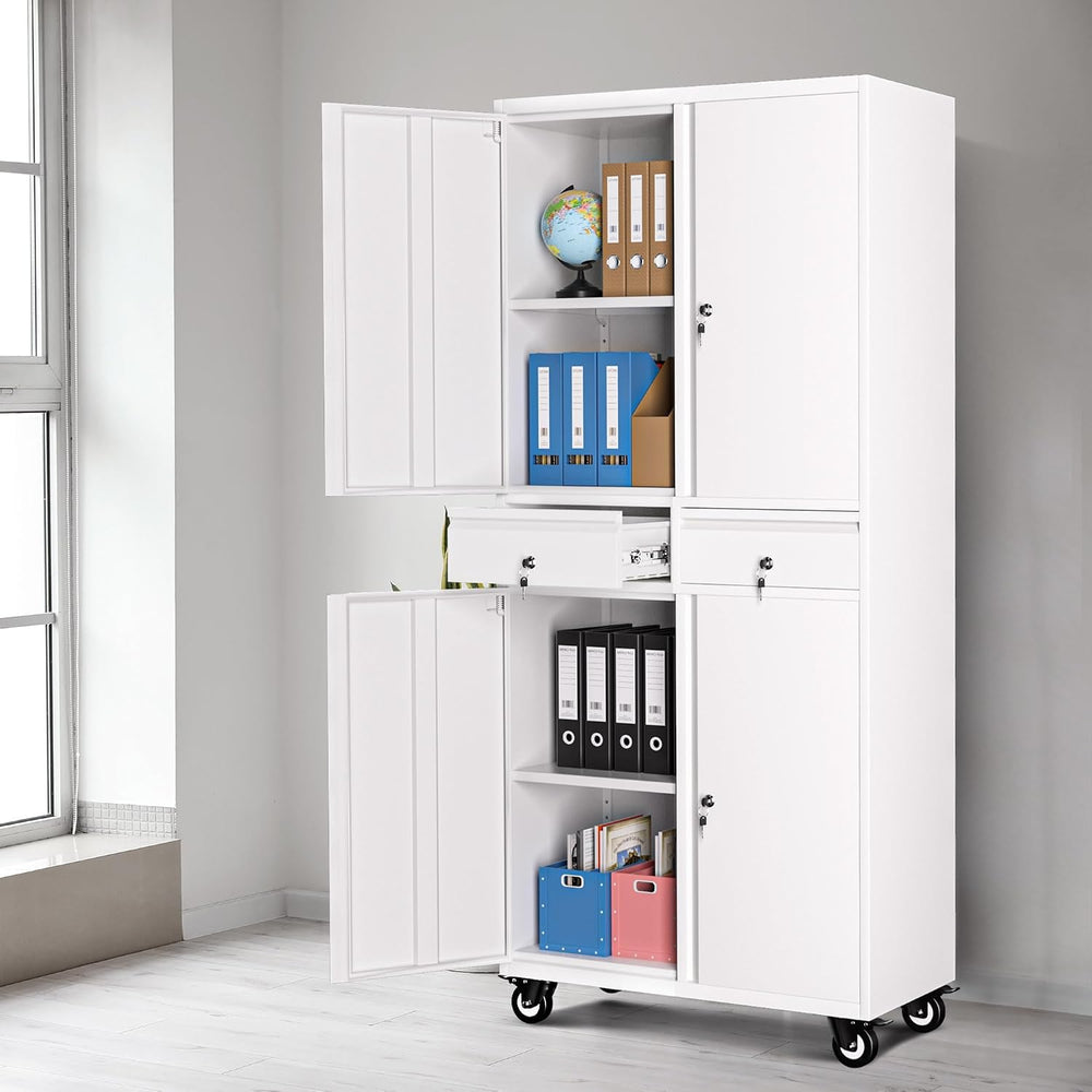 Metal Storage Cabinet with Wheels, 72” Rolling Garage Organizer with Locking ...