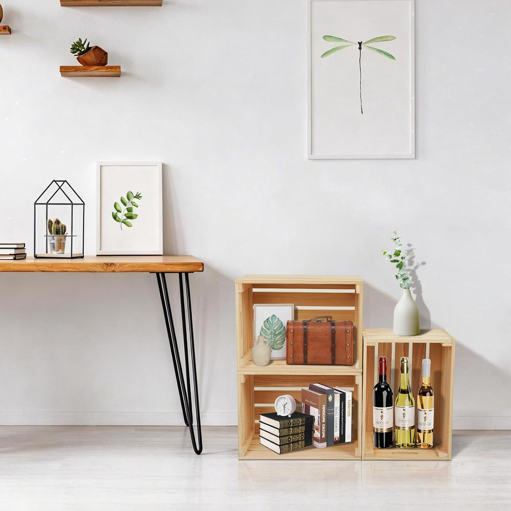 3 Pack Large Wooden Storage Crates 16 x 12 x 9.5 Inches