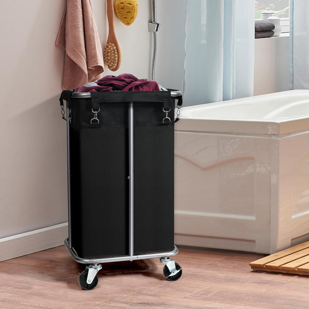 100L Rolling Laundry Hamper Basket with Wheels for Bedroom, Black