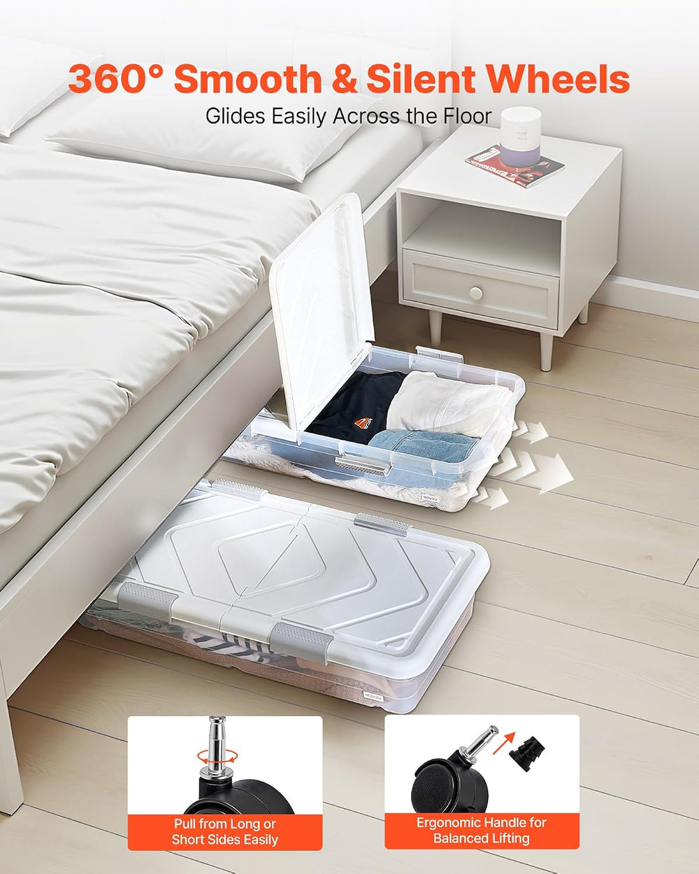 VEVOR Under Bed Storage with Wheels, 39.8 x 20.1 x 5.9 inch Underbed Containe...