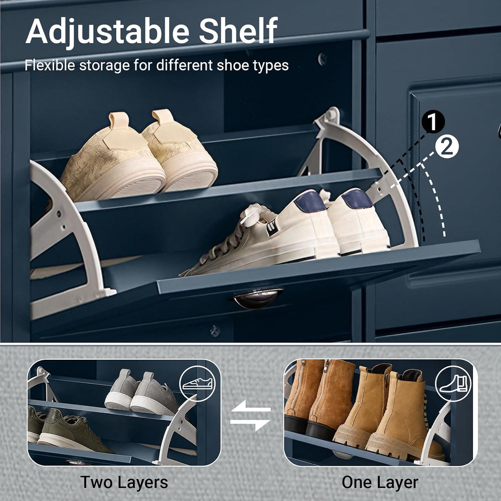 Haotian Shoe Storage Bench Entryway, Shoe Cabinet Bench with 2 Flip Drawers &...
