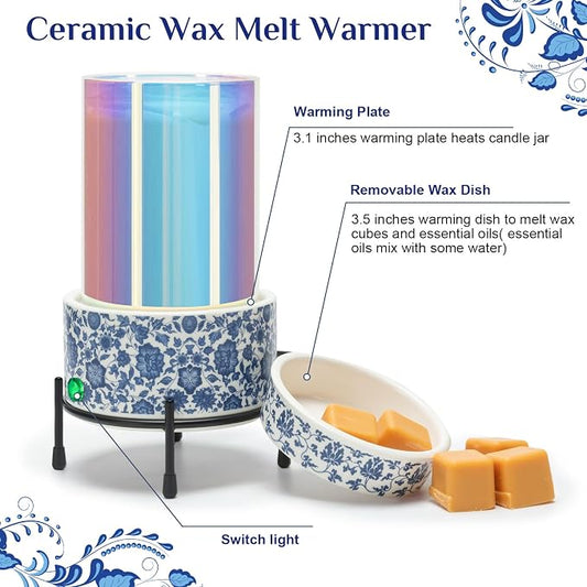 Blue & White Porcelain Pattern Wax Melt Warmer, Ceramic 3-in-1 Electric Candle - Image 2