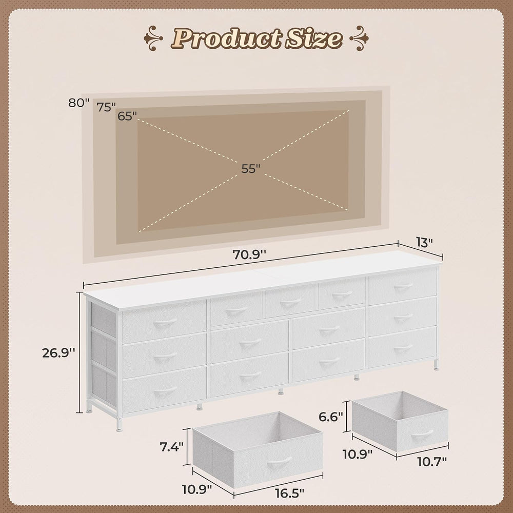 Huuger 70 Inch Long Dresser for Bedroom, TV Stand for 65, 75, 80 Inch TV