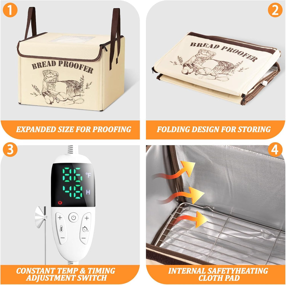 Folding Bread Proofing Box with Lid, Bread Proofer 3-Side Even Fever 50-113℉ ...