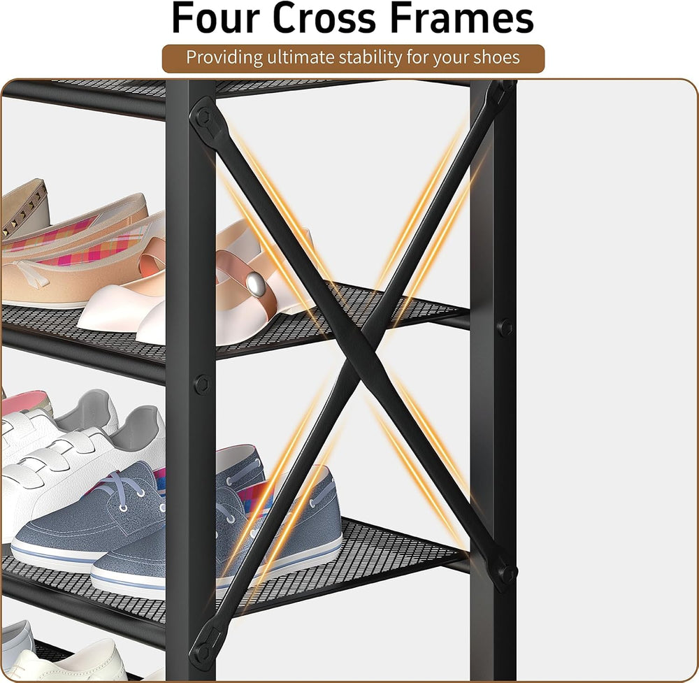 6 Tier Shoe Rack, Metal Shoe Stand with Wooden Top, Sturdy Shoe Shelf for Ent...