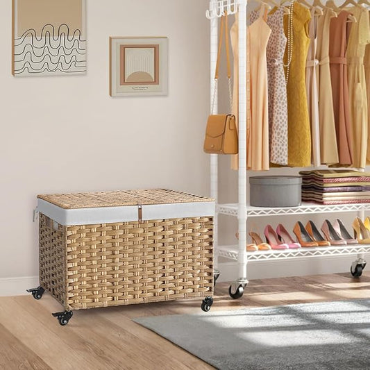 Rolling Storage Basket with Lid, 47.6 Gallon Storage Bin with Wheels, Woven - Image 2