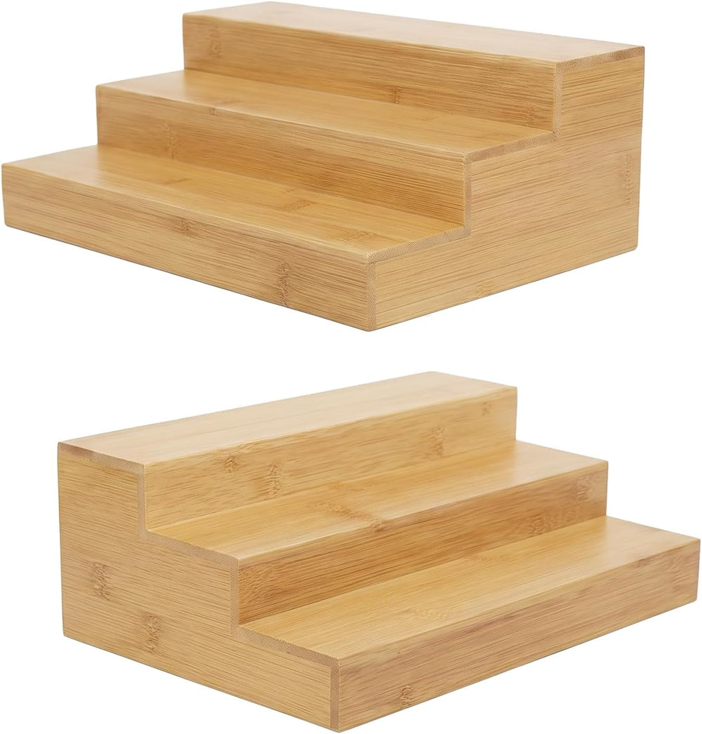 Bamboo 3-Tier Step Spice Rack 2-Pack, Countertop & Cabinet Shelf