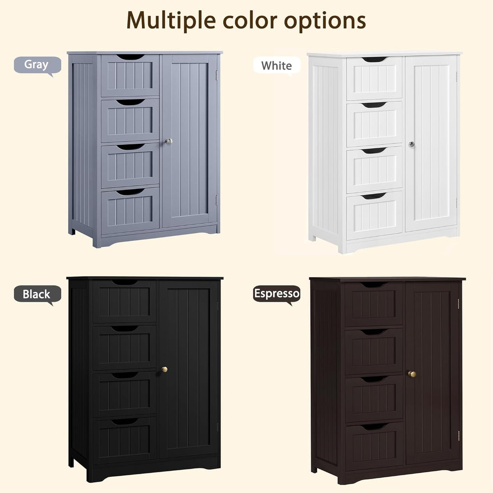 Yaheetech Bathroom Storage Cabinet with 4 Beadboard Drawers and Door, Black