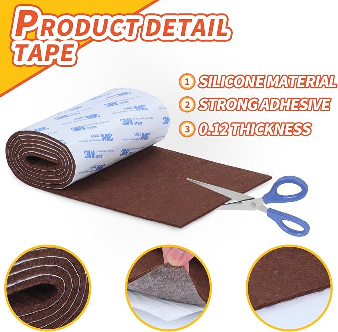 Felt Furniture Pads, Non Slip Self Adhesive Cuttable Felt Tape Brown Heavy Duty - Image 7